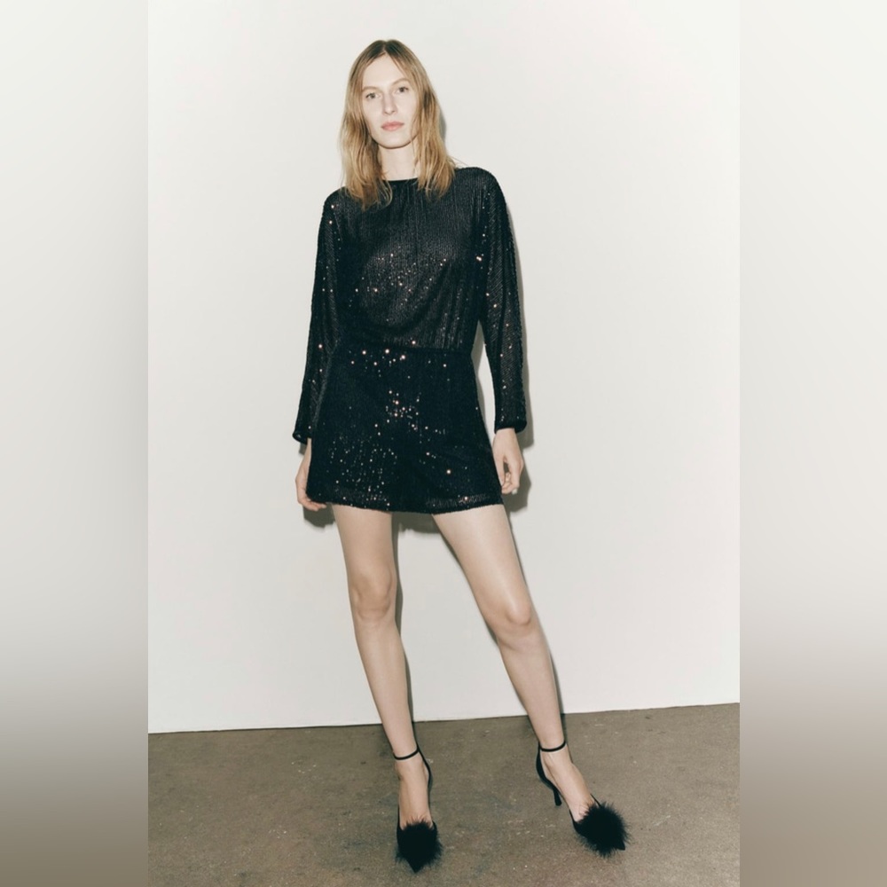 ZARA - BLACK SHORT SEQUIN JUMPSUIT (SIZE M)